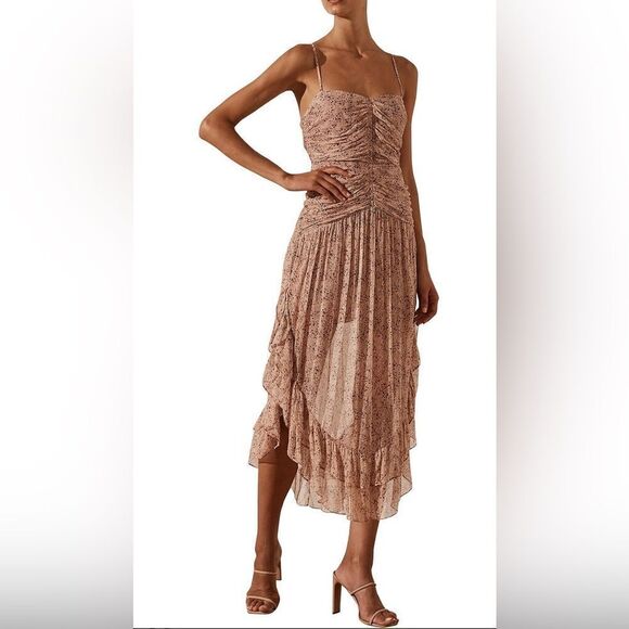 Shona Joy PAULETTE RUCHED MIDI Pink Size L NWOT - Picture 2 of 8